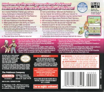 Pokemon - Pearl Version (USA) (Rev 5) box cover back